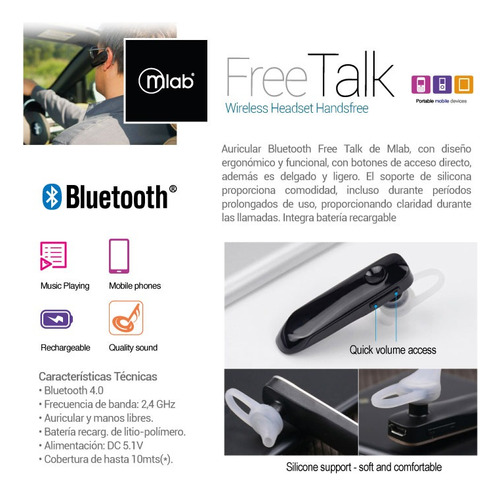 Audífonos Bluetooth Manos Libres Mlab 4.1 Free Talk
