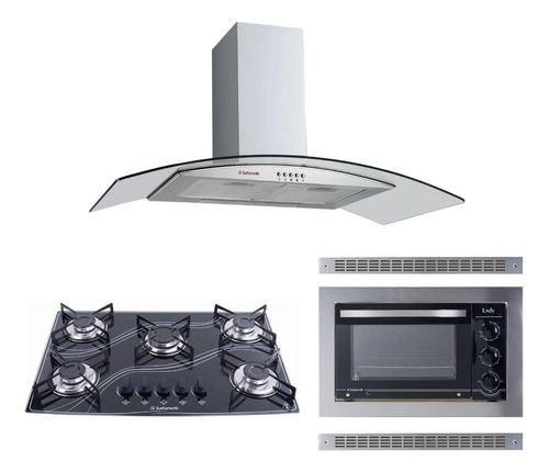 Kit Forno Embutir + Cooktop 5 Bocas + Coifa Gourmet 80 Cm  