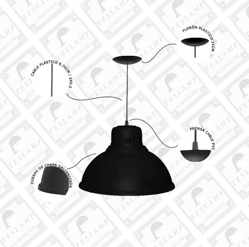 Imagen 4 de 9 de Pack X3 Lampara Colgante Galponera Industrial 40 Cm