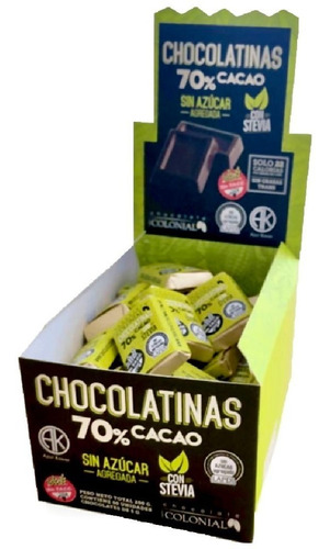 Imagen 1 de 6 de Chocolatinas Colonial 70% Cacao 5g Pack 50un La Golosineria