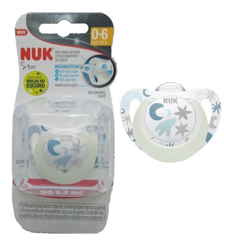 Chupeta Argola Genius Oral Fit  0-6m. T. 1 - Nuk Cor Branco Período De Idade 0-6 Meses Nome Do Desenho Estrelas Brilha A Noite