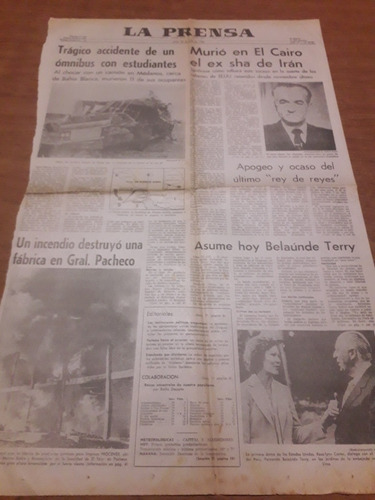 Tapa Diario La Prensa 28 07 1980 Bahia Blanca Choque Pacheco