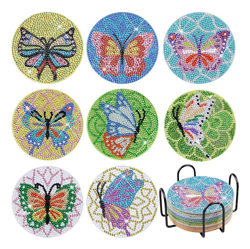 ~? Fennoral 8 Pcs Diamond Art Coasters Con Soporte, Montañas