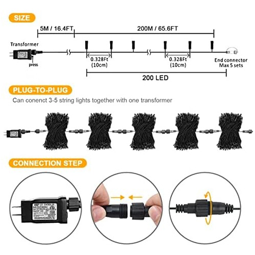 200 Luces De Navidad Moradas Led, 66 Pies, Enchufables,...