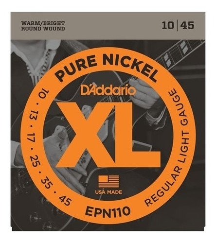 Cordas P/ Guitarra D'addario Xl Pure Nickel Epn110 010 - 045