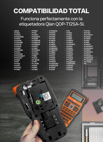 Cinta Etiquedora Qian, 6 Piezas, Compatible Con Brother P-touch, 12mm 0.375 Pulgadas, Negro/blanco, Largo 8m, Qze-23
