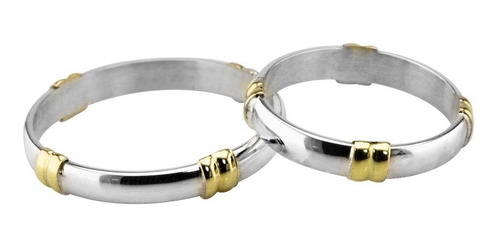 Imagen 2 de 9 de Alianzas Con Anillo Solitario Plata Y Oro Compromiso Boda