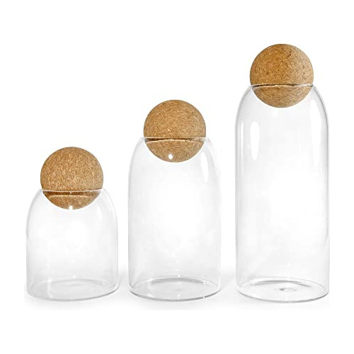 Glass Storage Jars With Cork Lid Ball 3 Pack, Clear Can...