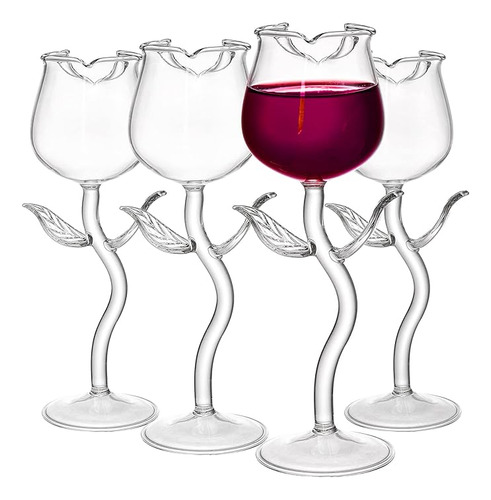 Juego 4 Copas Coctel Rosas Copas Vino Tinto Con Flores Copas