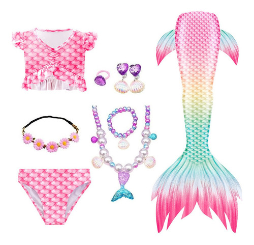 Kit Cola De Sirena Con Bikini Monoaleta Infantil