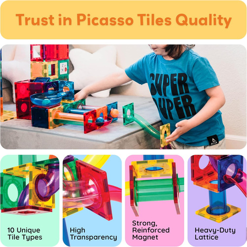 Picassotiles 70 Pcs Marble Run Maze Race Track Magnetic T...