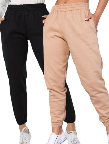 Kit 2 Moletom Flanelado Calça Feminina Modelo Liso Jogger