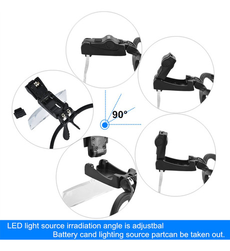 Visor Con 5 Lentes De Aumento Y Luz Led, Lupa De Joyero