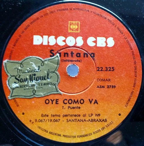 Santana - Oye Como Va / Samba Pa Ti - Simple Vinilo 1970
