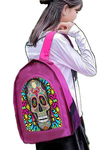 Mochila Escolar Urbana Calavera Mexicana Diseño 7