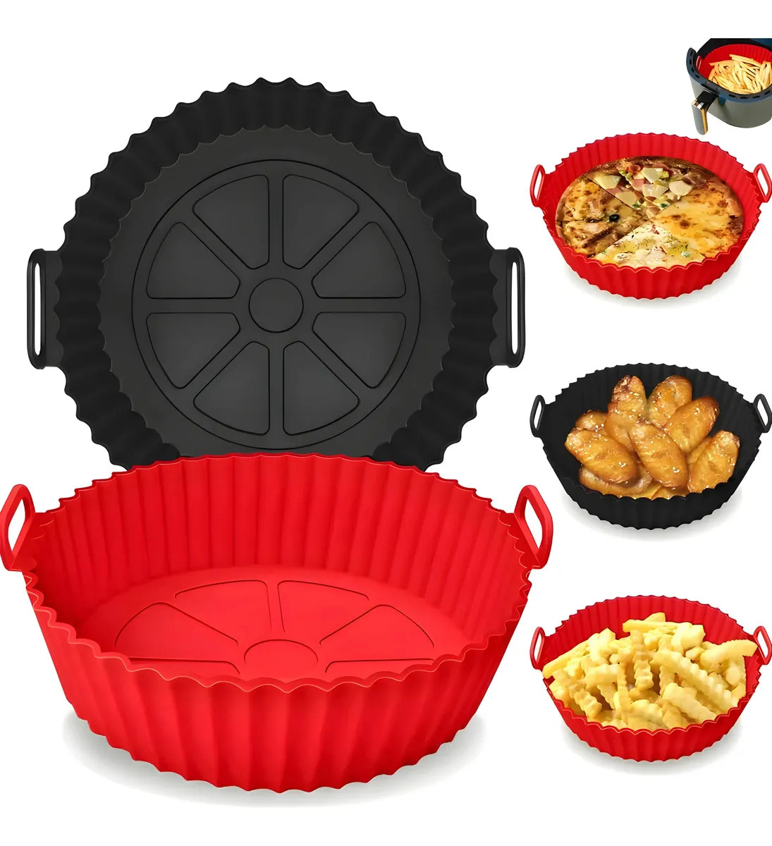 Kit 2 Formas Silicone Air Fryer Antiderente Reutilizavel Cesto Universal