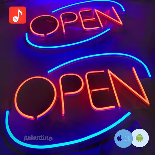 Imagen 2 de 7 de Cartel Neon Led Lámpara Luz Open Abierto Bluetooth Efectos