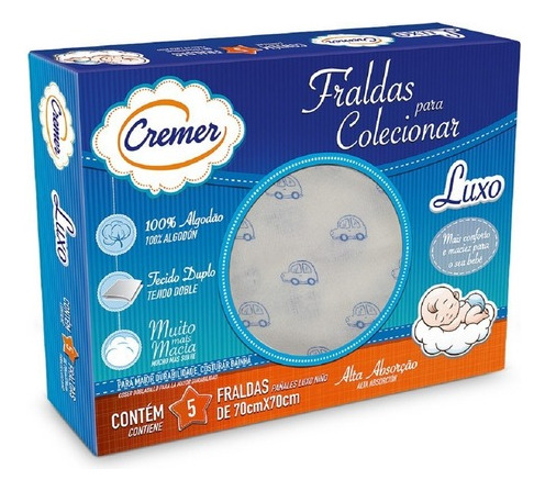 Fralda de pano estampada menino Cremer Luxo