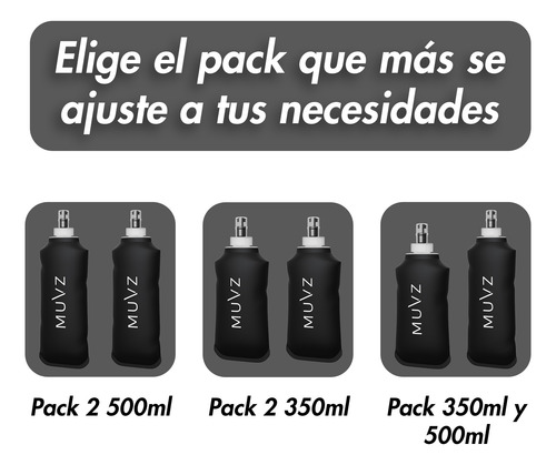 Muvz Botella Para Correr Plegable Soft Flask Válvula Mordida Pack 350ml Y 500ml