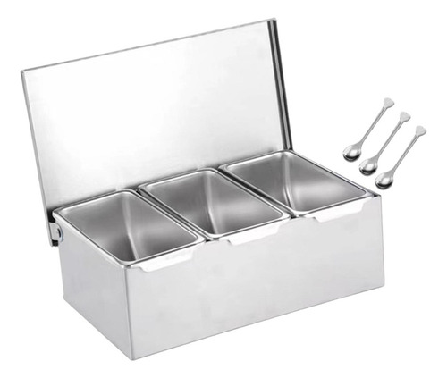 Caja De Condimentos De Acero Inoxidable, 3 Rejillas Para