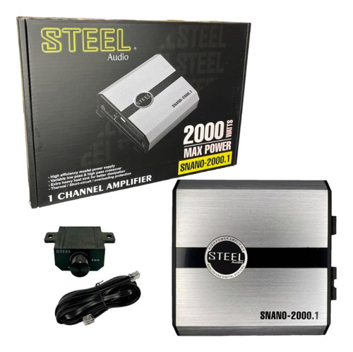 Amplificador Steel Audio Snano-2000.1 800w 1ohm Clase D Nano Color Plateado