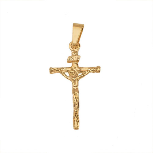 Pingente Crucifixo Com Imagem De Cristo Folheado Em Ouro