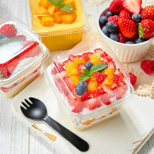 50 Vasos Desechables Con Tapa De Postres Fiesta+cuchara,8oz