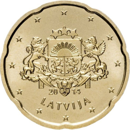Letonia Moeda 20 Cents De Euro Fc 2014 Brasao