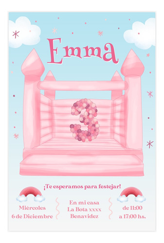 Invitación Virtual E Imprimible Castillo Inflable Rosa