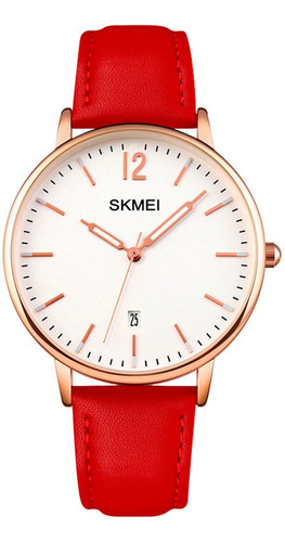 Reloj Mujer Skmei 1724 Cuero Ecologico Minimalista Elegante Color de la malla Rojo