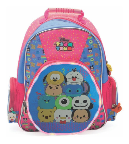 Mochila Espalda Grande 16p Disney Tsum Tsum Con Luz Zu072 Color Fucsia Con Celeste