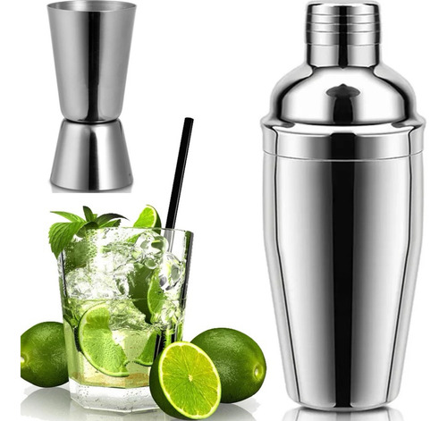 Coqueteleira Inox 750ml Drinks Bartender Dosador Kit Pro
