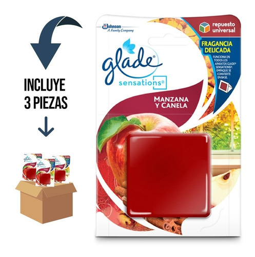 3 Pzs Glade Sensations Glass Repuesto 8g Manzana Canela