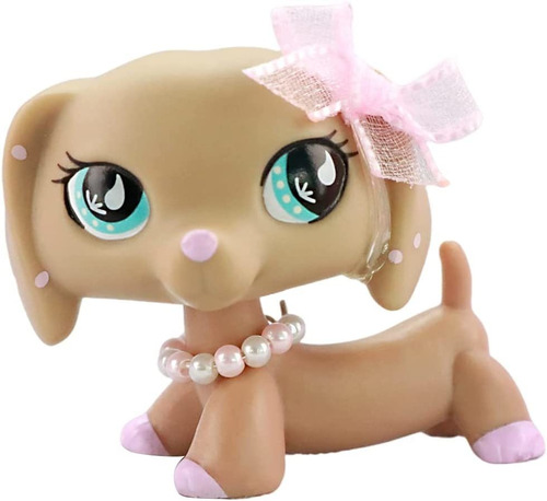 Lps Tan Dachshund 909 Pink Polka Dots With Teardrop Blu...