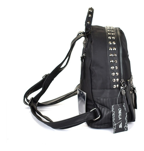 Mochila Cuero Sintetico Mujer Las Oreiro Tachas Urbana Negra
