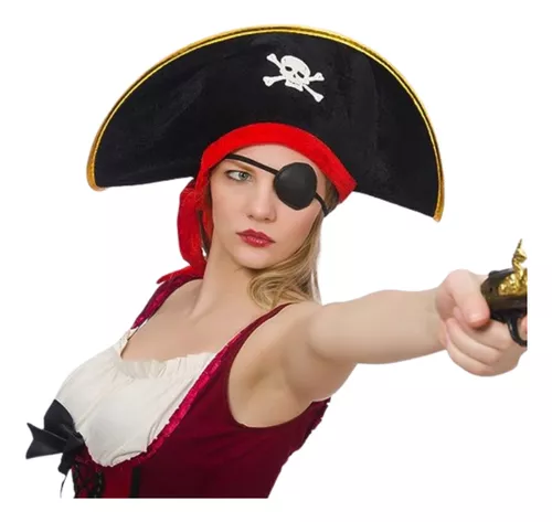 Sombrero Gorro Pirata Mujer Cotillon Bandana Roja Disfraz