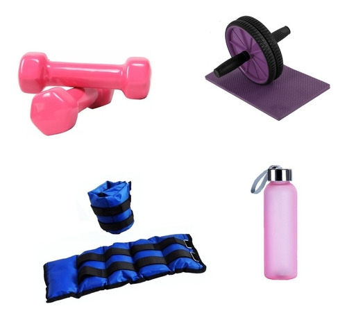 Kit Gym Mancuernas,tobilleras,botella,rueda Abominales