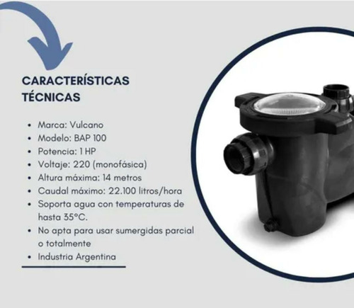 Imagen 2 de 2 de Bomba Vulcano Piscina Autocebante Bap 100 1 Hp Para Piletas