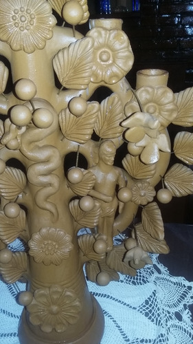 Arbol Vida Mexico Barro Metepec Original Candelabro Antiguo (Usado)