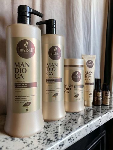 Kit Haskell Mandioca Shamp Cond Máscara 1 Litro 6 Itens