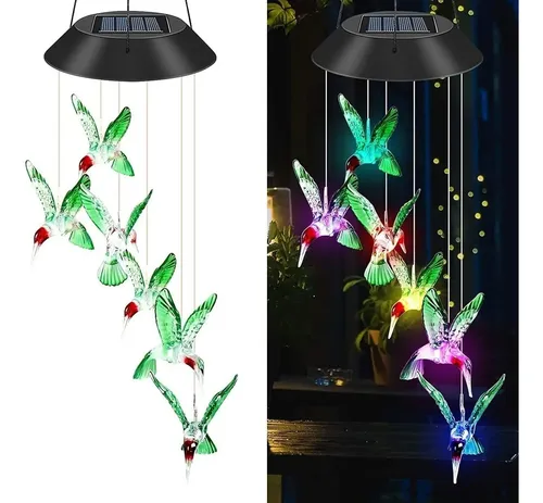 Decoración De Jardín: Colibrí Solar Con Luces LED Que Cambian De Color - Para Colgar En Patio O Jardín