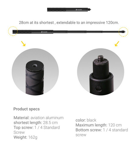 Insta360 - Palo Para Selfie Invisible (1/4 , 28 Cm A 120 Cm)
