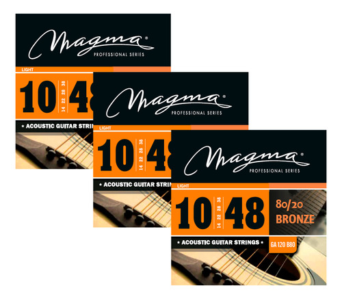 Pack X3 Cuerdas Magma 010-48 Guitarra Acustica Ga120b80    