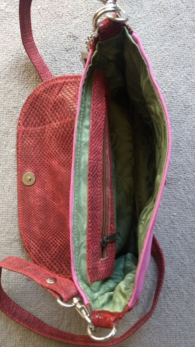 Cartera De Cuero Luz Principe Combinada Bordo Y Fucsia