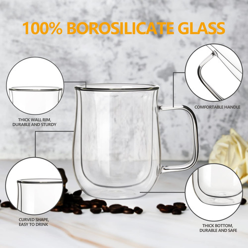Comfome Tazas De Café De Doble Pared De 12 Oz, Con 4 Cuch...