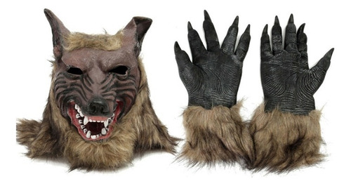 Máscara De Látex De Hombre Lobo Y Par De Guantes Elegantes