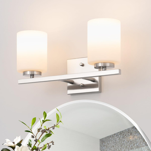 Lámpara De Baño Moderna 15 Con Vidrio Blanco Grabado