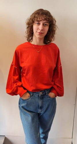 Imagem 4 de 10 de Blusa Moletom Decote Redondo Manga Longa Detalhe Morena Rosa