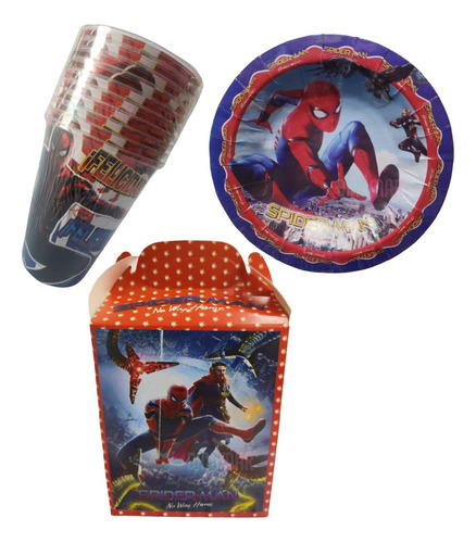 Spiderman . Kit Para 20 Niños. Platos, Vasos, Caja Dulcero 