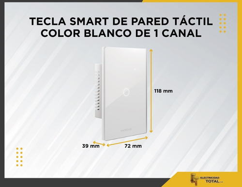 Imagen 5 de 10 de Interruptor Tecla Wifi Inteligente Smart Touch 1 Canal Pared
